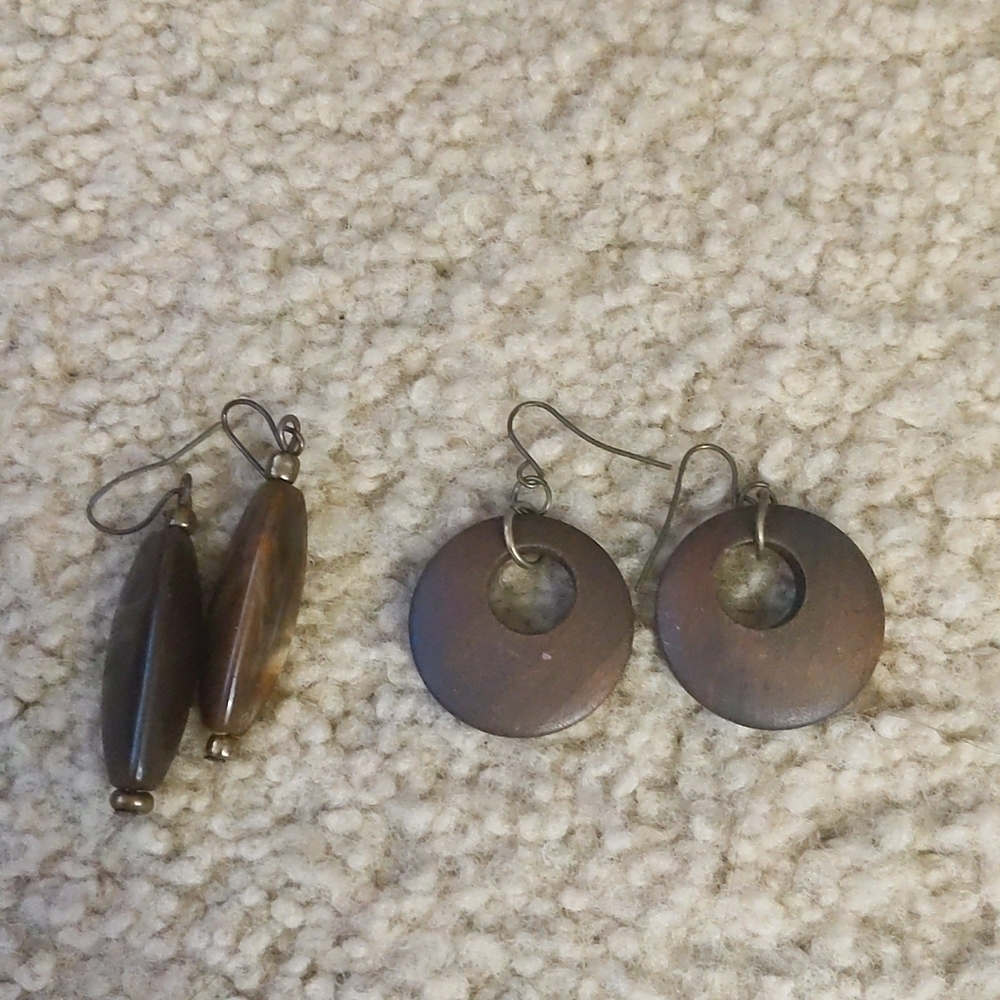 Wooden Dangly Earring Bundle of Two
